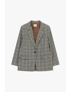 Checked Blazer with Flap Pockets and Single-Breasted Closure Dixie