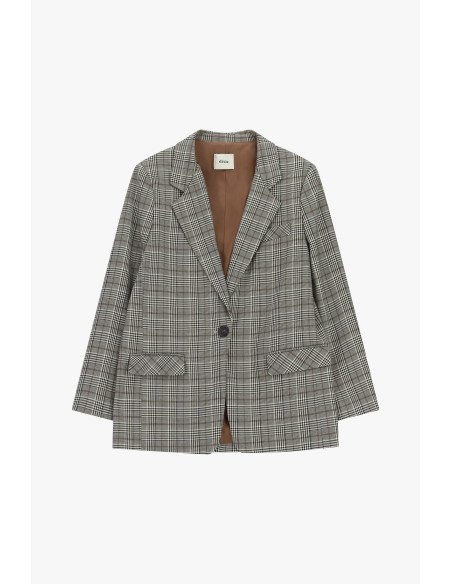 Checked Blazer with Flap Pockets and Single-Breasted Closure Dixie