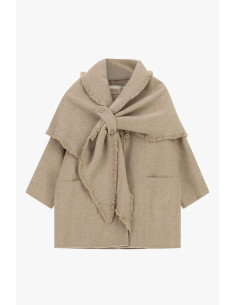 Short Coat with Fringed Scarf and Pockets Dixie - Light Grey