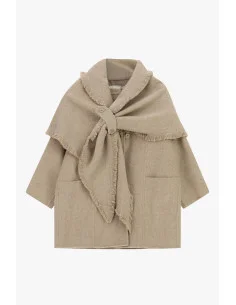 Manteau court avec écharpe à franges et poches Dixie - Gris clair
