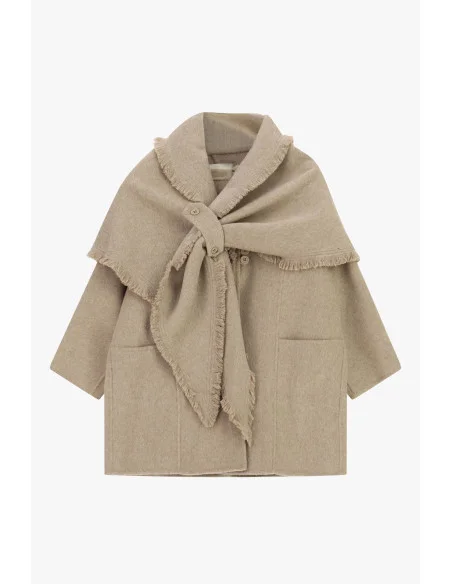 Manteau court avec écharpe à franges et poches Dixie - Gris clair