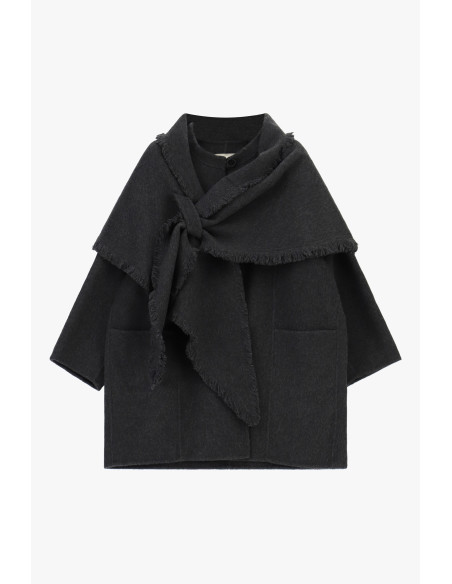 Manteau court avec écharpe à franges et poches Dixie - Gris foncé