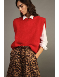Sleeveless Crew-Neck Straight-Fit Sweater Dixie - Red