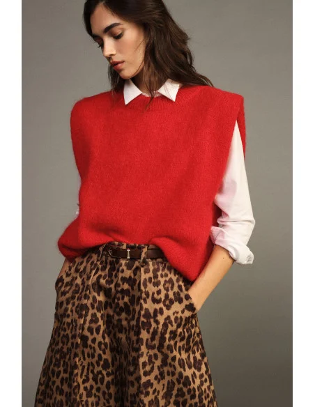 Pull sans manches à col rond coupe droite Dixie - Rouge