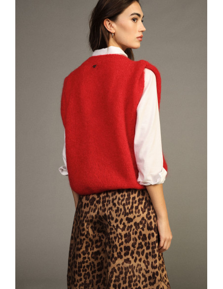 Maglione Smanicato Girocollo Linea Dritta Dixie - Rosso