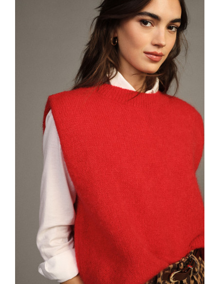 Maglione Smanicato Girocollo Linea Dritta Dixie - Rosso
