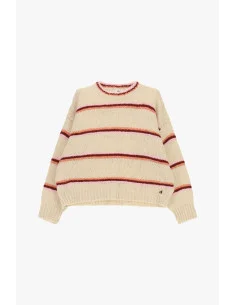Pull multicolore à col rond à rayures Dixie - Blanc crème