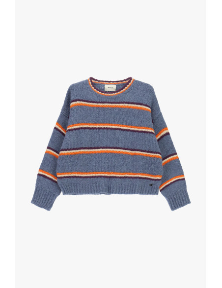 Pull multicolore à col rond rayé Dixie - Denim