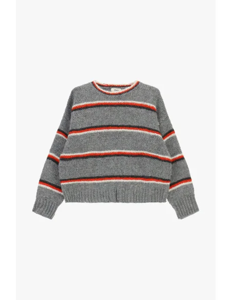Pull multicolore à col rond rayé Dixie - Gris