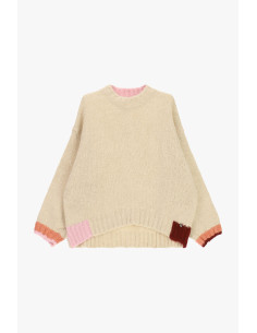 Oversized Crew-Neck Sweater with Contrast Details Dixie - Off-White