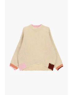 Pull ample à col rond avec détails contrastants Dixie - Écru blanc