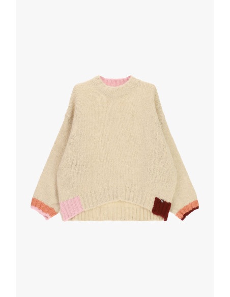 Oversized Crew-Neck Sweater with Contrast Details Dixie - Off-White