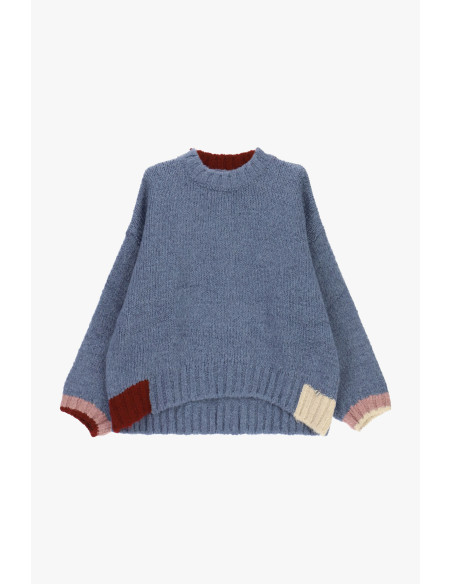 Oversized Crew-Neck Sweater With Contrasting Details Dixie - Denim