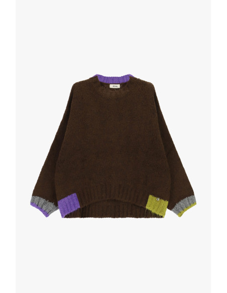 Pull ample à col rond avec détails contrastants Dixie - Marron