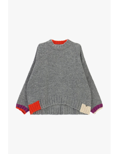 Pull ample à col rond avec détails contrastants Dixie - Gris