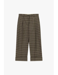 Cropped Checked Trousers with Pleats and Turn-Up Cuffs Dixie - Brown