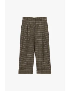 Pantalon cropped à carreaux avec pinces et revers Dixie - Marron