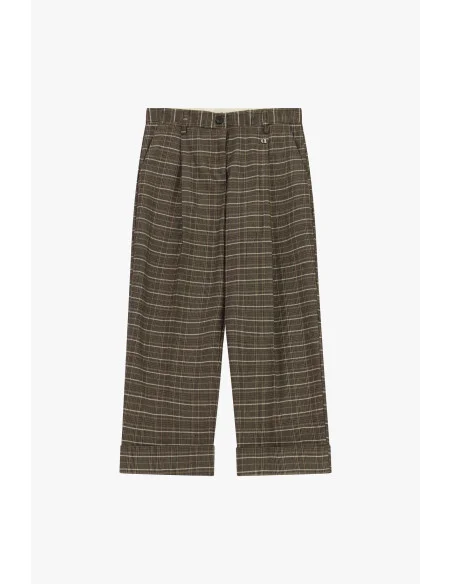 Pantaloni Cropped A Quadri Con Pinces E Risvolto Dixie - Marrone