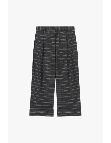 Cropped Checkered Trousers with Pleats and Turn-Ups Dixie - Dark Grey