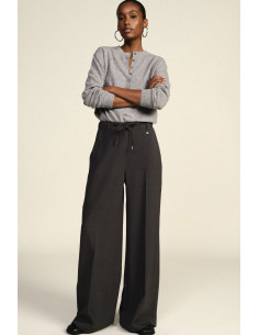 Wide-Fit Palazzo Trousers with Drawstring Dixie - Grey