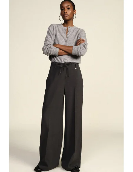 Wide-Fit Palazzo Trousers with Drawstring Dixie - Grey