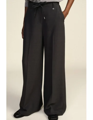Wide-Fit Palazzo Trousers with Drawstring Dixie - Grey