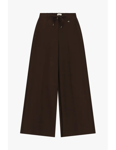 Wide-Fit Palazzo Trousers with Drawstring Dixie - Brown