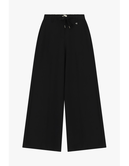 Wide-Fit Palazzo Trousers with Drawstring Dixie - Black