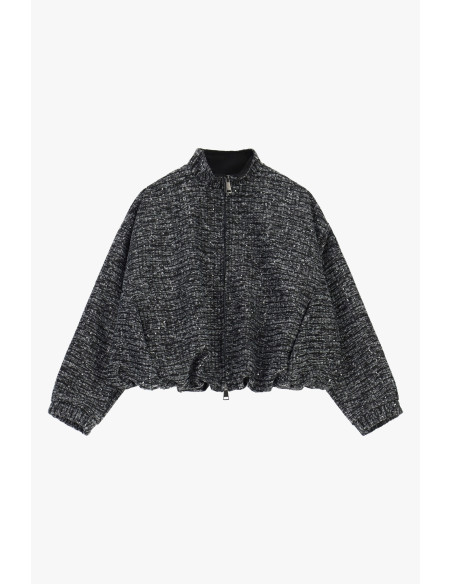 Short Bomber Jacket with Woven Texture and Central Zip Dixie