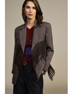 Blazer A Quadretti Con Frange Decorative E Tasche Dixie