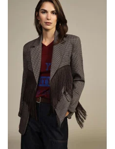Blazer A Quadretti Con Frange Decorative E Tasche Dixie