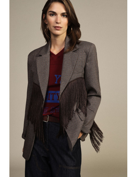 Checked Blazer with Decorative Fringes and Dixie Pockets - Vestiti ...