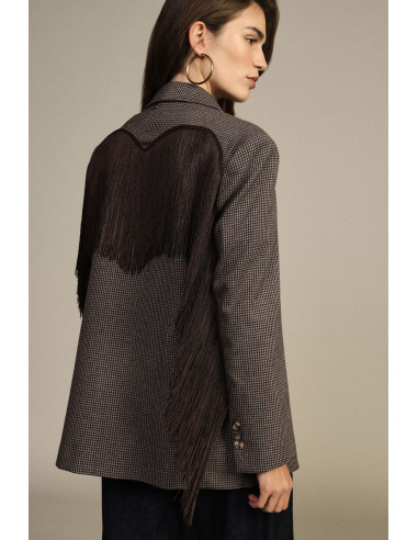 Checked Blazer with Decorative Fringes and Dixie Pockets - Vestiti ...