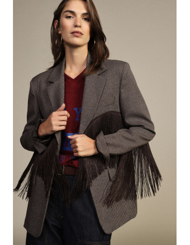 Checked Blazer with Decorative Fringes and Dixie Pockets - Vestiti ...