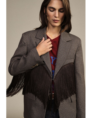 Checked Blazer with Decorative Fringes and Dixie Pockets - Vestiti ...