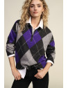 Maglione Pullover Jacquard Rombi Con Zip E Colletto Dixie - Grigio Scuro
