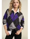 Maglione Pullover Jacquard Rombi Con Zip E Colletto Dixie - Grigio Scuro