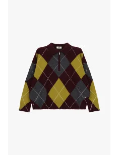 Dixie Jacquard Diamond Pullover Sweater with Zip and Collar - Dark Grey 2