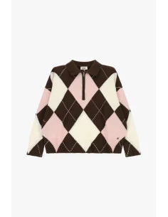 Pull jacquard à losanges avec fermeture éclair et col Dixie - Gris foncé 2