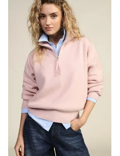 Zip-Up Sweater with High Neck, Relaxed Fit Dixie - Pink