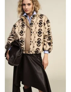 Eco Printed Faux Fur Jacket with Central Zip Dixie - Beige