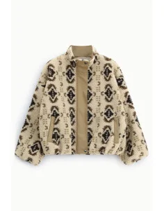 Eco Printed Faux Fur Jacket with Central Zip Dixie - Beige 2