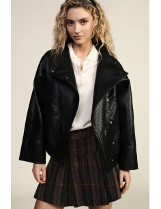 Faux Leather Jacket with Asymmetric Closure Dixie - Black