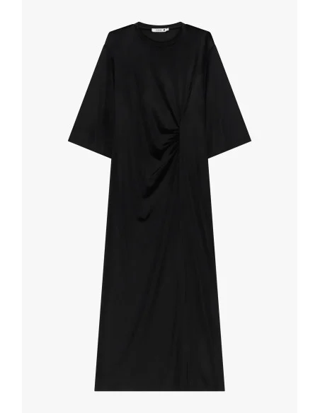 Long Dress with Ruched Detail and Side Slit Please – Black