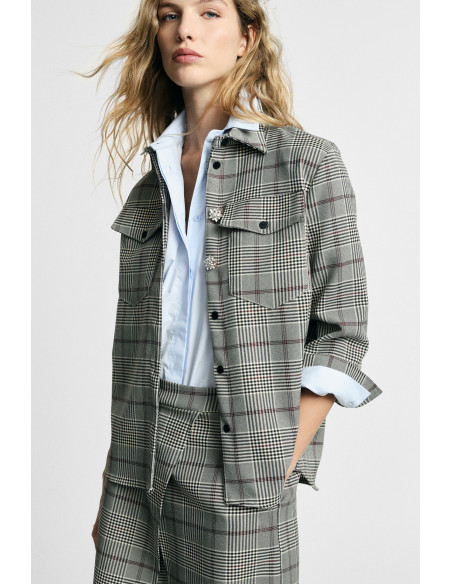 Checked Blouse with Pockets and Jewel Buttons Please