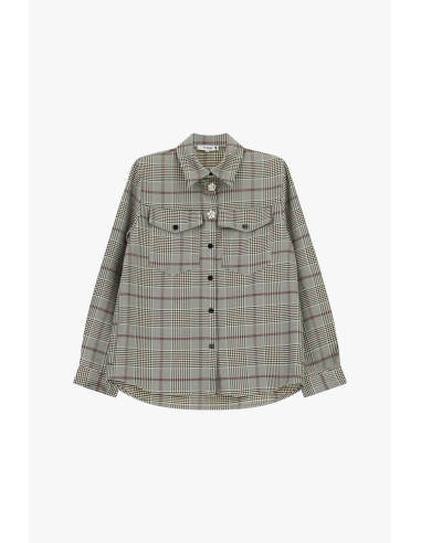 Checked Blouse with Pockets and Jewel Buttons Please