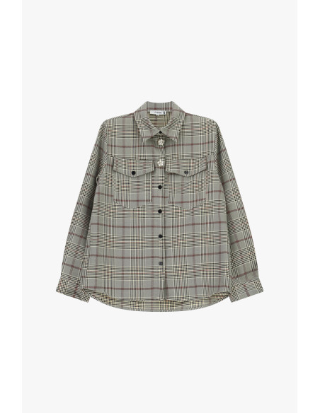 Checked Blouse with Pockets and Jewel Buttons Please