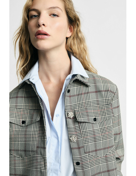Checked Blouse with Pockets and Jewel Buttons Please