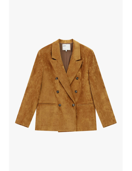 Velvet Double-Breasted Straight-Cut Blazer Please