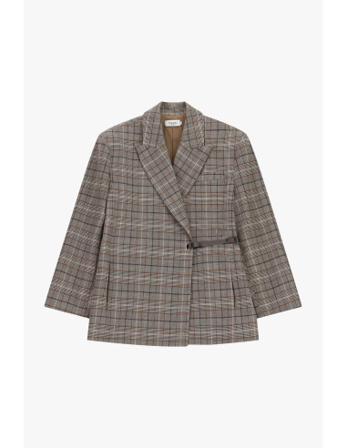 Oversized Checkered Blazer with Side Belt Please